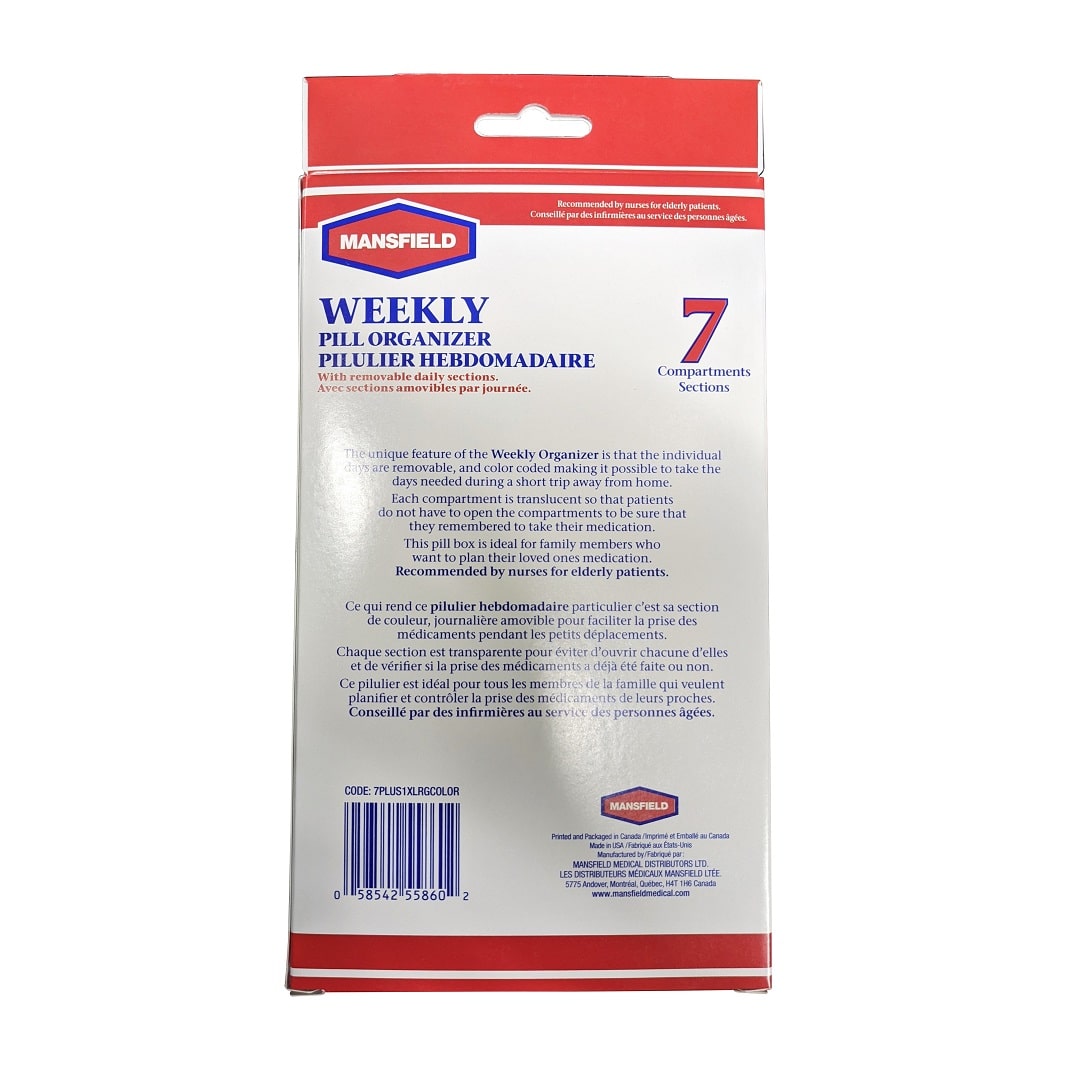 Description for Mansfield Weekly Pill Organizer with 7 Sections (X-Large)