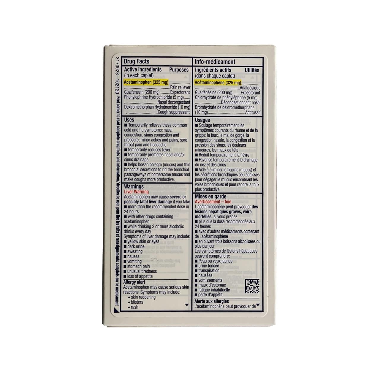 Ingredients, uses, and warnings for Mucinex Multi-Action for Cold, Flu, and Sore Throat Caplets (20 caplets)