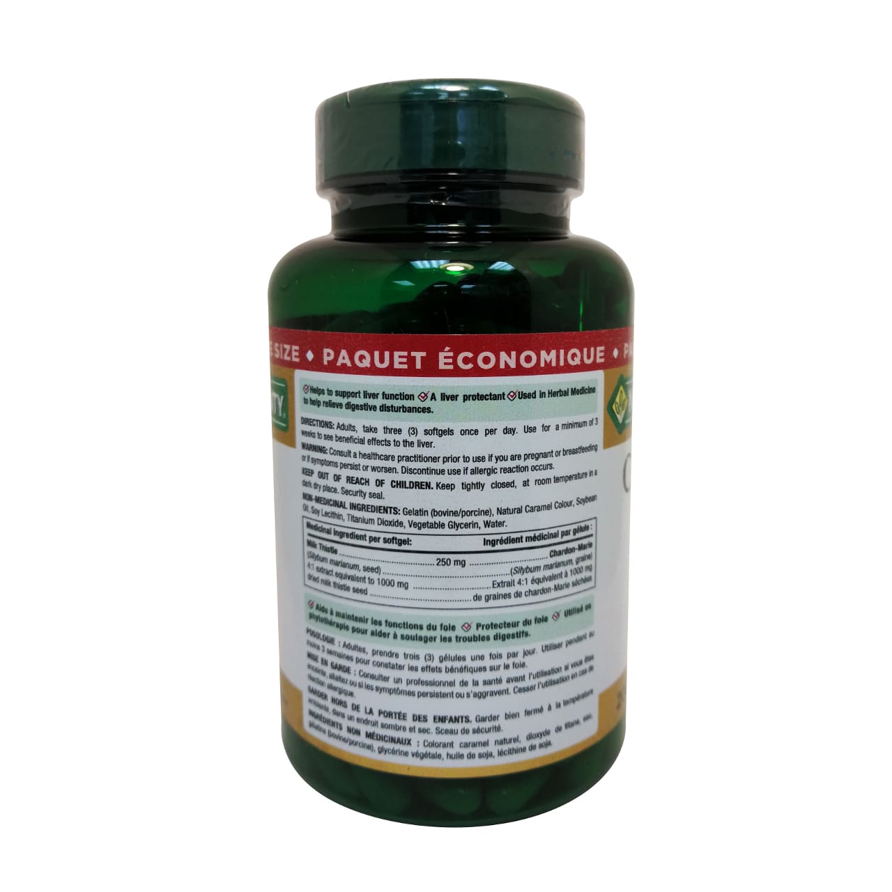 Product details, ingredients, caution for Nature's Bounty Milk Thistle 1000mg in English and French