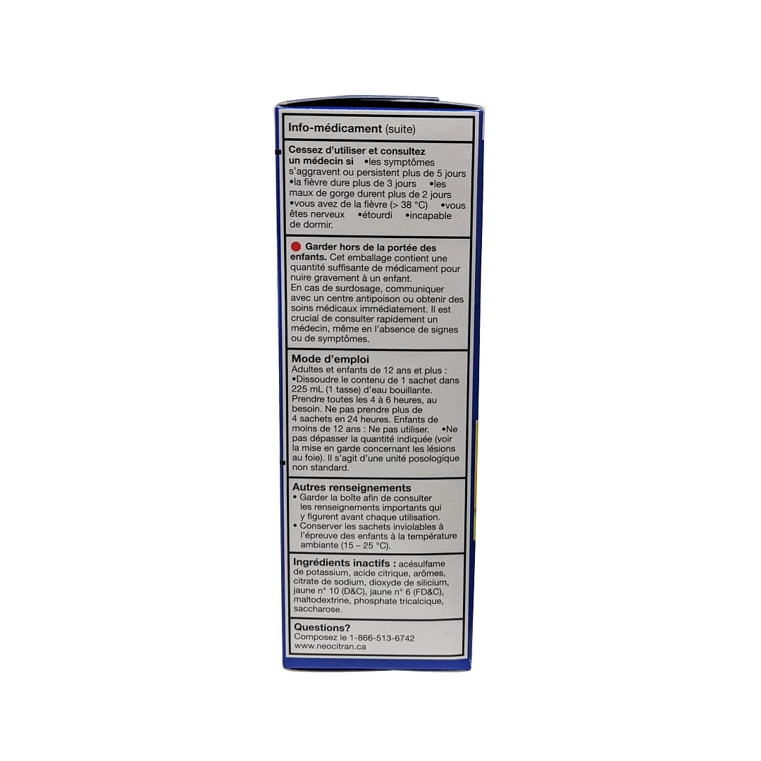 Directions, ingredients, and other info for NeoCitran Extra Strength Nighttime Cold & Sinus Lemon Flavour (10 count) in French