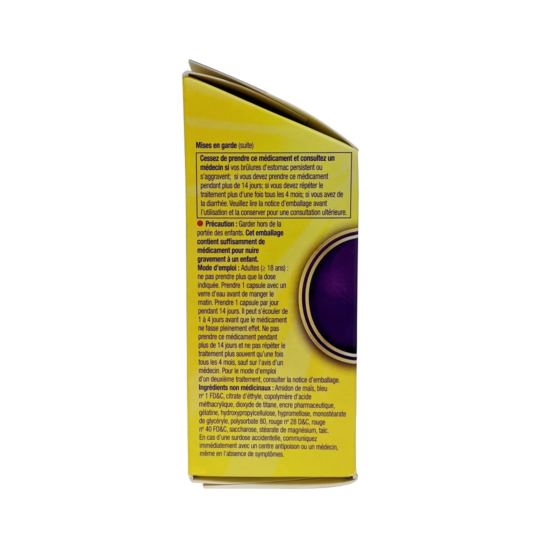 Precautions for Ingredients, indications, warnings, and directions for Nexium Acid Reducer Esomeprazole Magnesium 20mg (14 capsules) in English in French