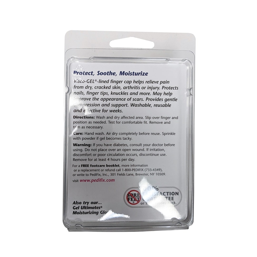 Description, directions, care, and warnings for PediFix Visco-Gel Finger Protector (Large)