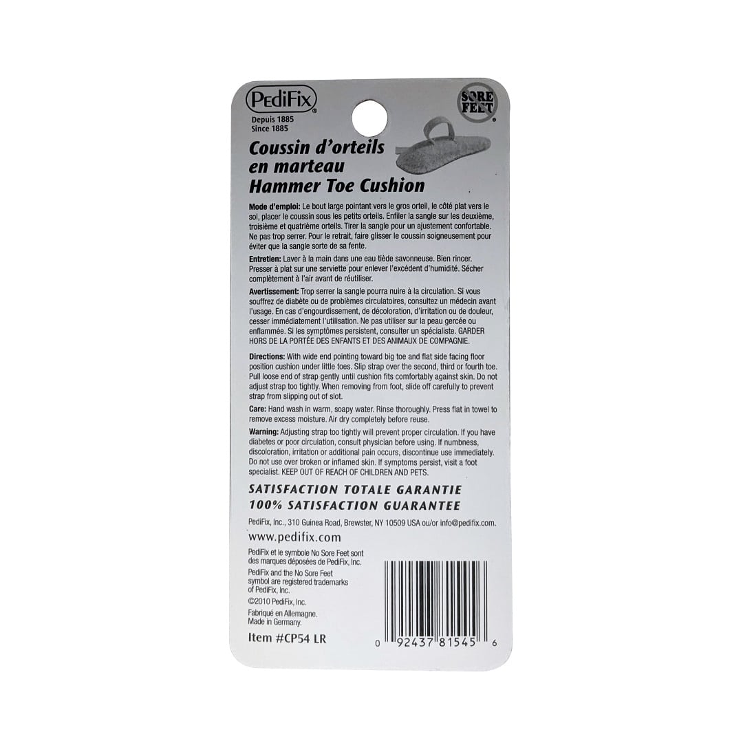Directions, care, and warnings for PediFix Hammer Toe Cushion (Large)