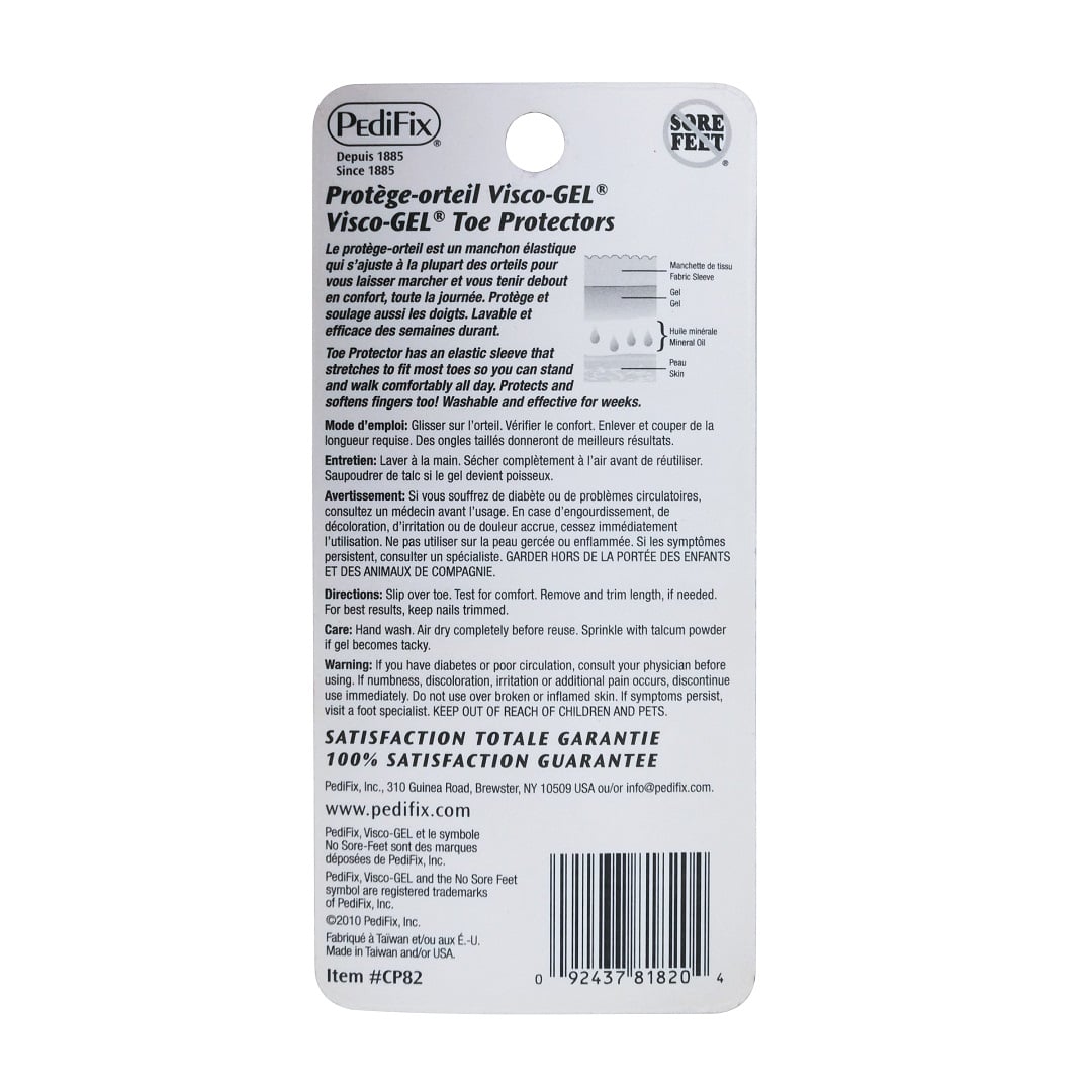 Description, directions, and cautions for PediFix Visco-Gel Toe Protector