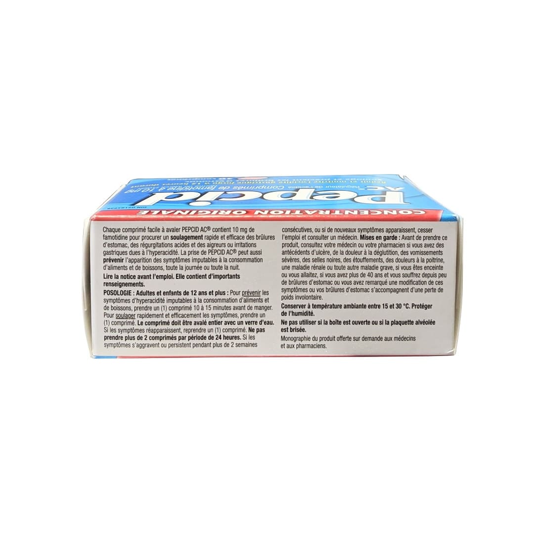 Description, dosage, and warnings for Pepcid Acid Controller Famotidine 10 mg (30 tablets) in French