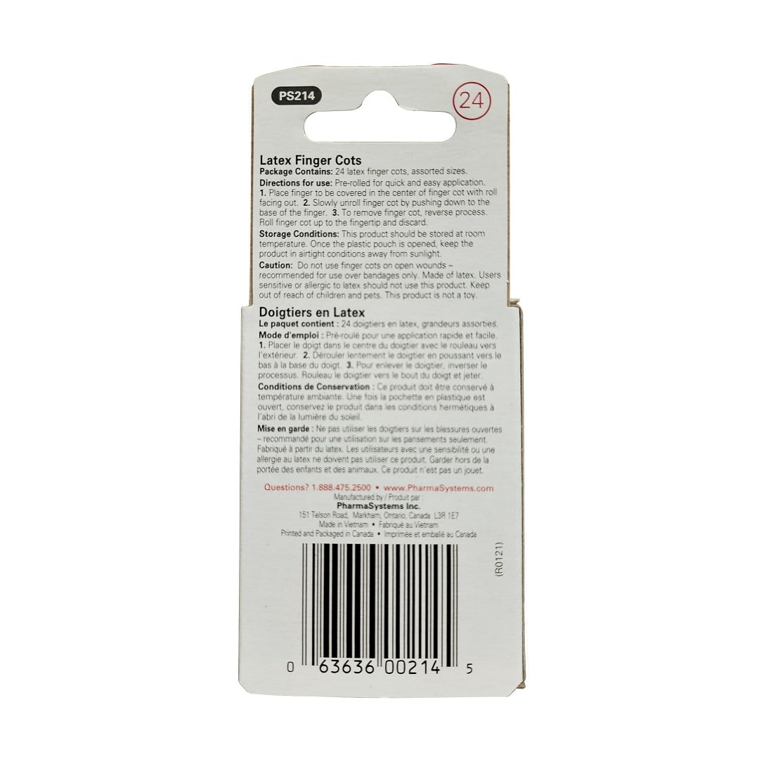 Directions and cautions for PharmaSystems Latex Finger Cots (24 count)