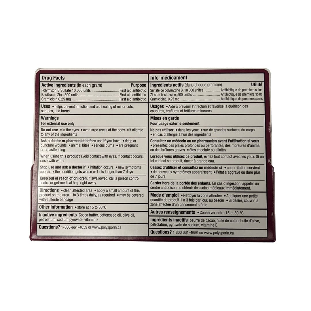 Ingredients, uses, warnings, and other for Polysporin Ointment Triple 3 Antibiotics (30 grams)