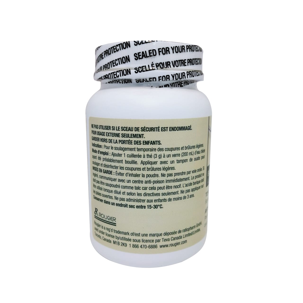 Indication, directions, and caution for Rougier Pharma Boric Acid Powder in English