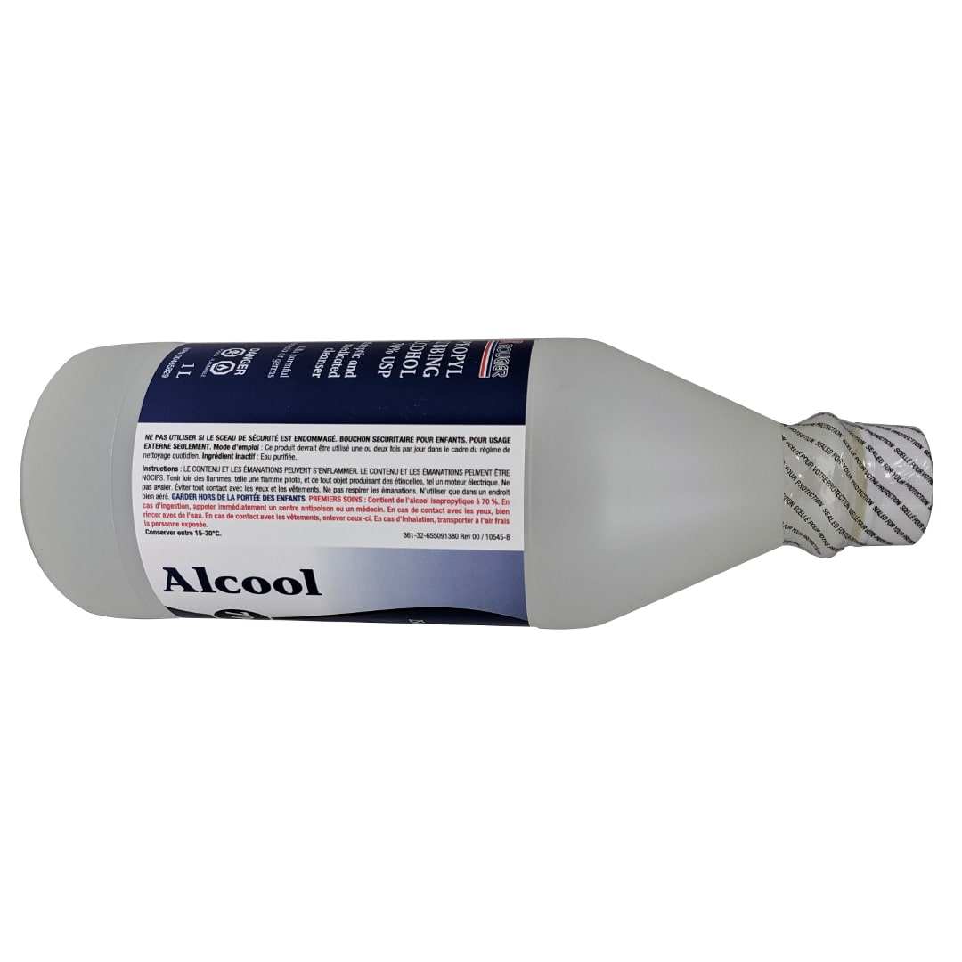 Use, directions, cautions for Rougier Pharma Isopropyl Alcohol 70% 1L in French
