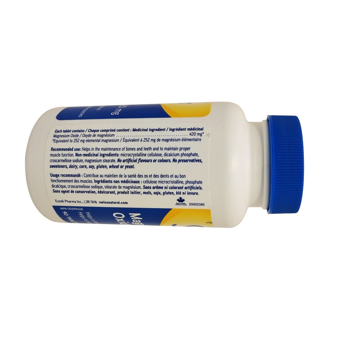 Ingredients and recommended use for Swiss Natural Magnesium Oxide 420mg (90 tablets)