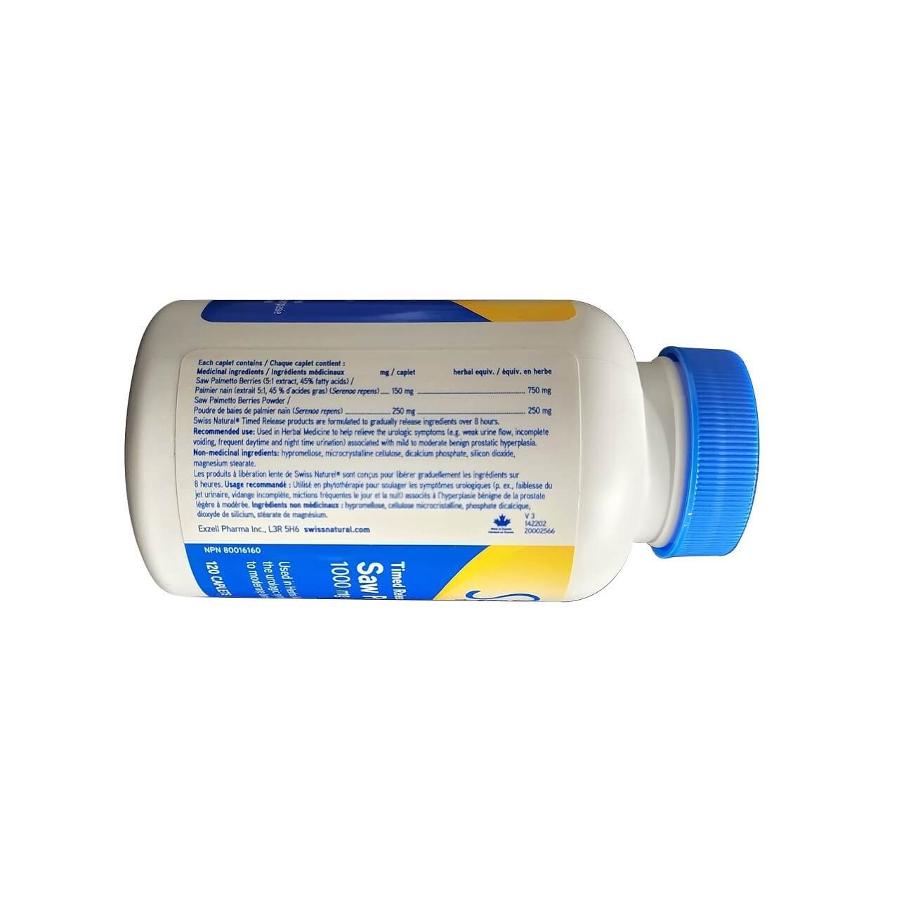 Ingredients and uses fro Swiss Natural Timed Release Saw Palmetto 1000 mg (120 caplets)