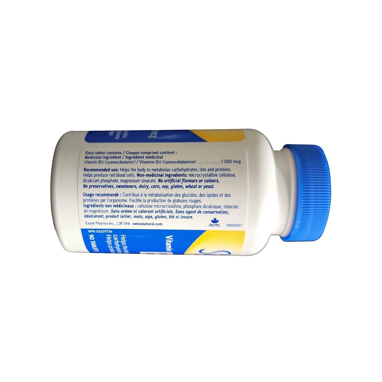 Ingredients for Swiss Natural Vitamin B12 1000 mcg (90 tablets)