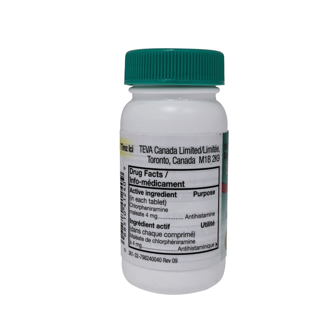 Drug facts for Teva-Pheniram Chlorpheniramine Maleate 4mg in French and English