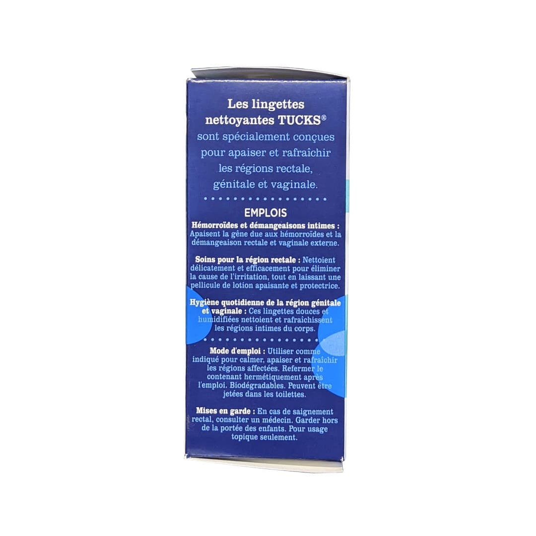 Description, uses, directions, ingredients for Tucks Personal Cleansing Pads Cool and Soothing (40 count) in French