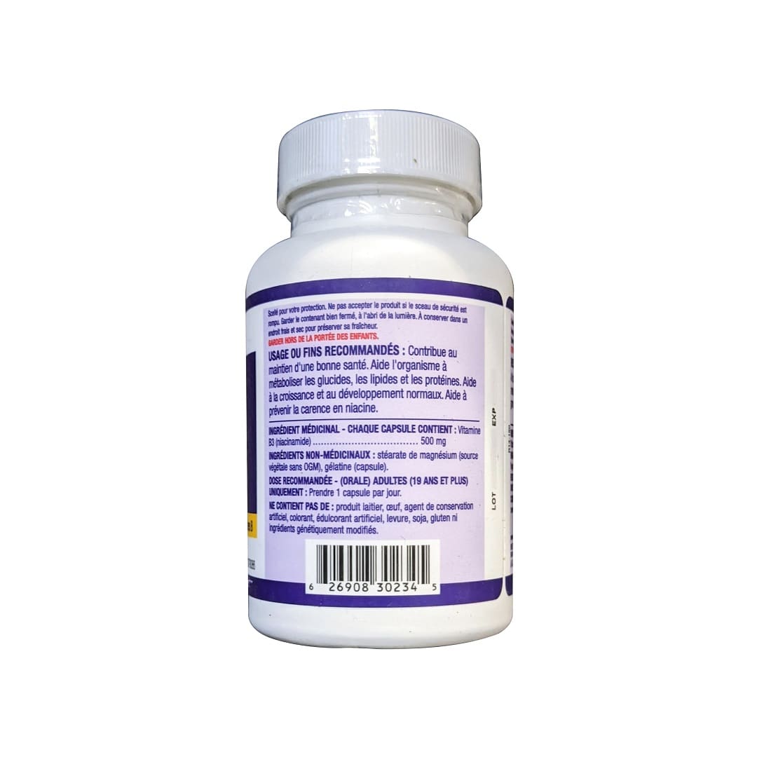 Description, use, ingredients, dose for Westcoast Naturals Vitamin B3 500 mg (90 capsules) in French