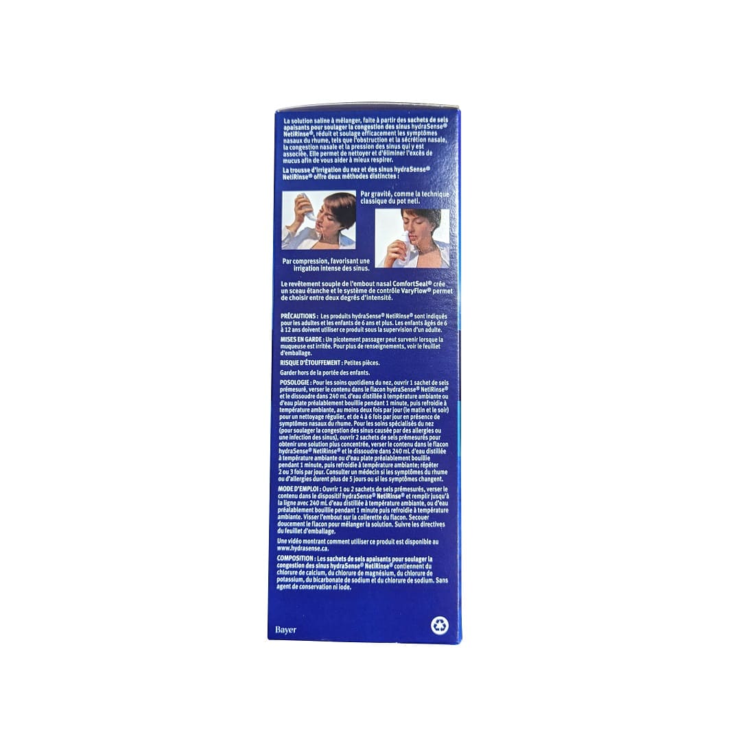 Description, directions, warnings, composition for hydraSense NetiRinse Self-Mix Nasal Care (Kit) in French