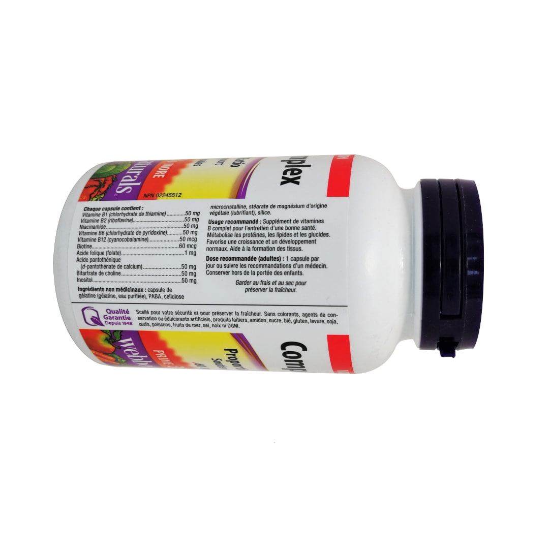 Product details, ingredients, directions for webber naturals B50 Complex in French