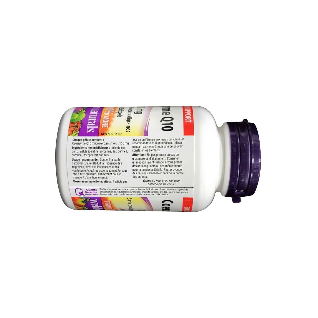 Ingredients, purpose, cautions for webber naturals Coenzyme Q10 150 mg (60 softgels) (100% Bonus) in French