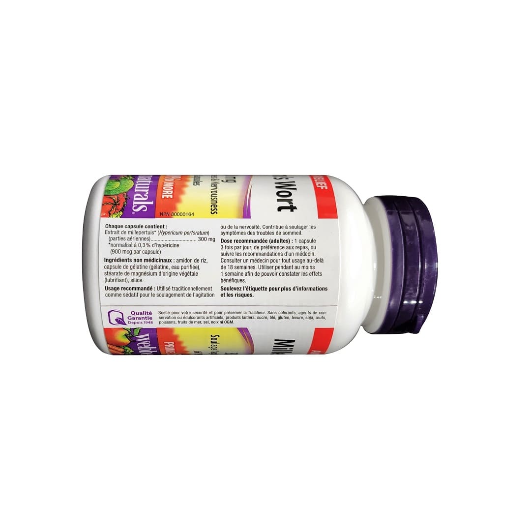 Ingredients, purpose, dose for webber naturals St. John's Wort 300 mg (90 capsules) (50% Bonus) in French