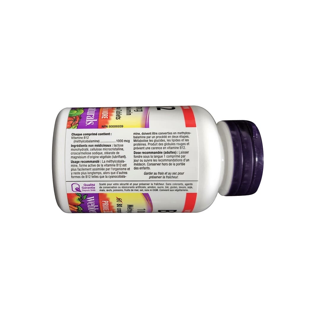 Ingredients, purpose, dose for webber naturals Vitamin B12 1000mcg (80 sublingual tablets) (33% Bonus) in French