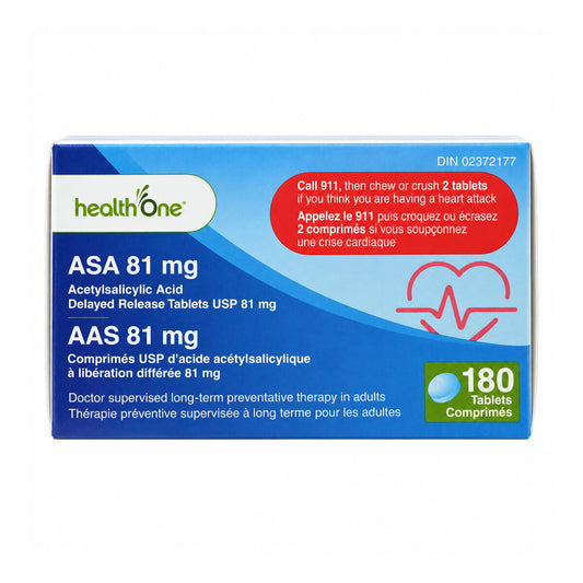 health One Acetylsalicylic Acid 81mg Delayed Release Tablets (180 tablets) - Product Label