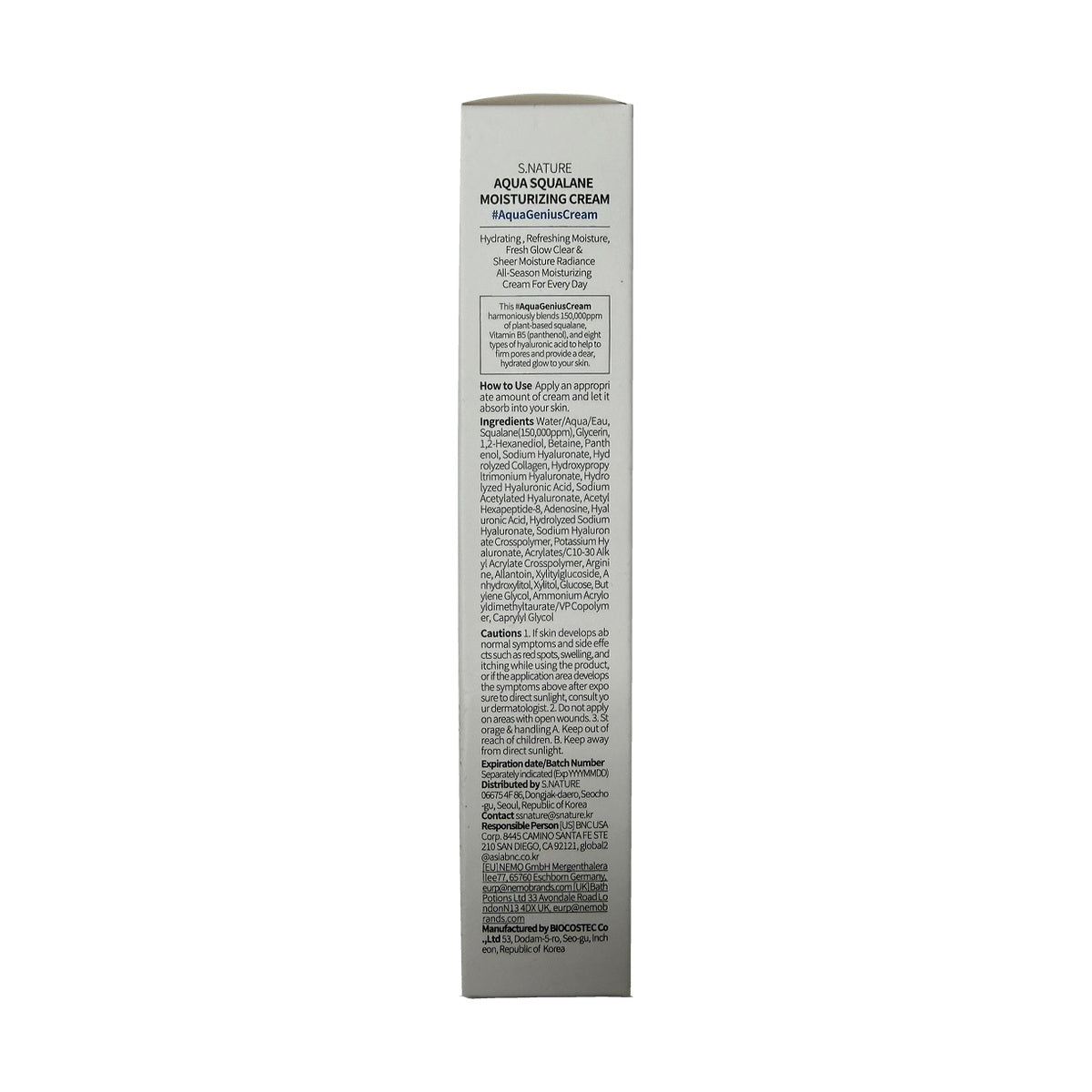 S.Nature Aqua Squalane Moisturizing Cream (60 mL) — English product information