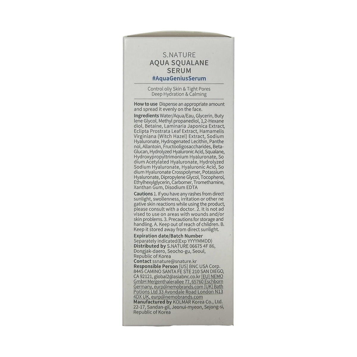 S.Nature Aqua Squalane Serum (50 mL) — English product information