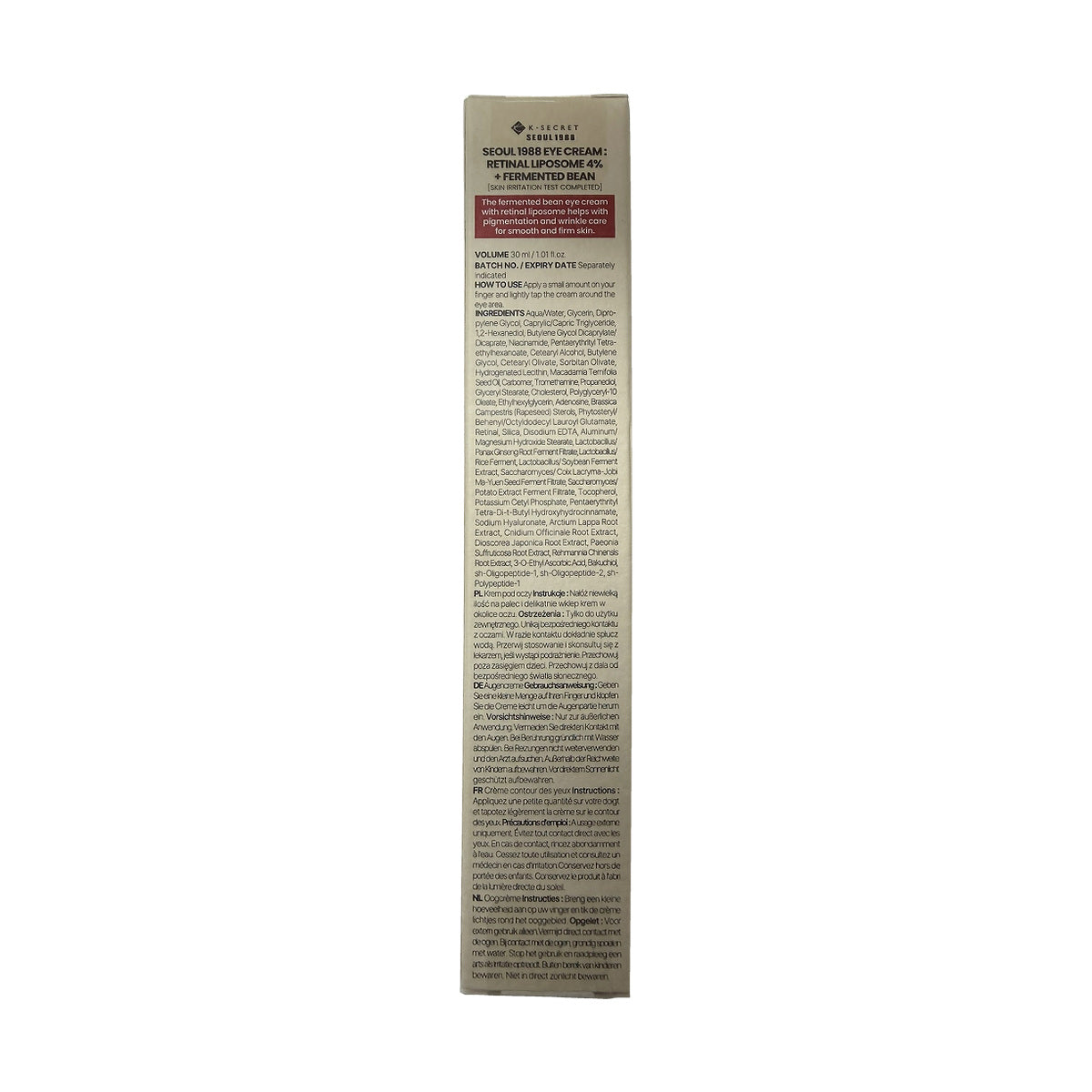 K-SECRET SEOUL 1988 Eye Cream Retinal Liposome 4% + Fermented Bean (30 mL) — English product information and ingredients