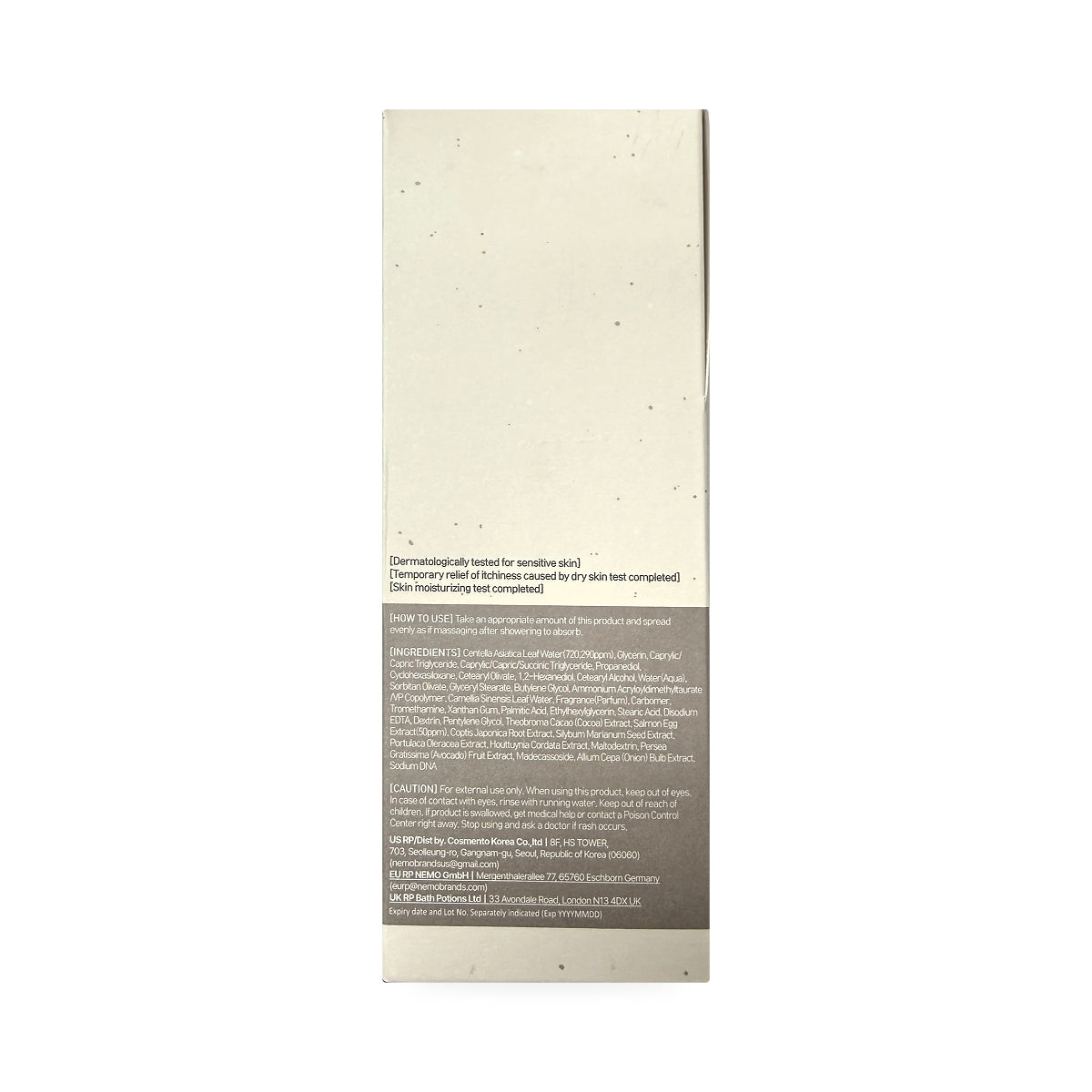 HEVEBLUE Salmon Fruity Centella Body Cream (300 grams) - How to Use, Ingredients, Cautions, EN