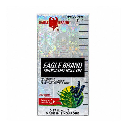 Eagle Brand Medicated Oil Roll-On Lavender and Eucalyptus (12 x 8 mL) - Product Label