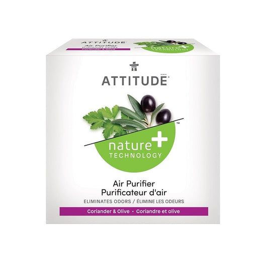 Product label for ATTITUDE Nature+ Air Purifier - Coriander & Olive (227 grams)