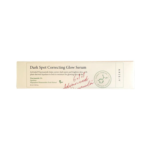 Product label for AXIS-Y Dark Spot Glow Serum (50 mL)