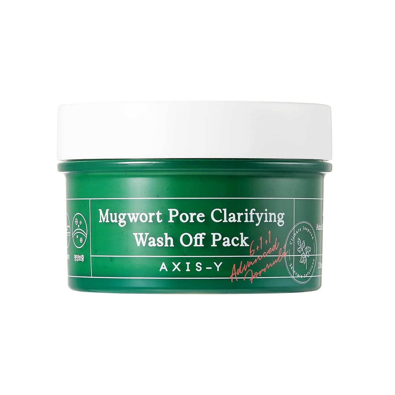 Product label for AXIS-Y Mugwort Pore Clarifying Wash Off Pack (100 mL)