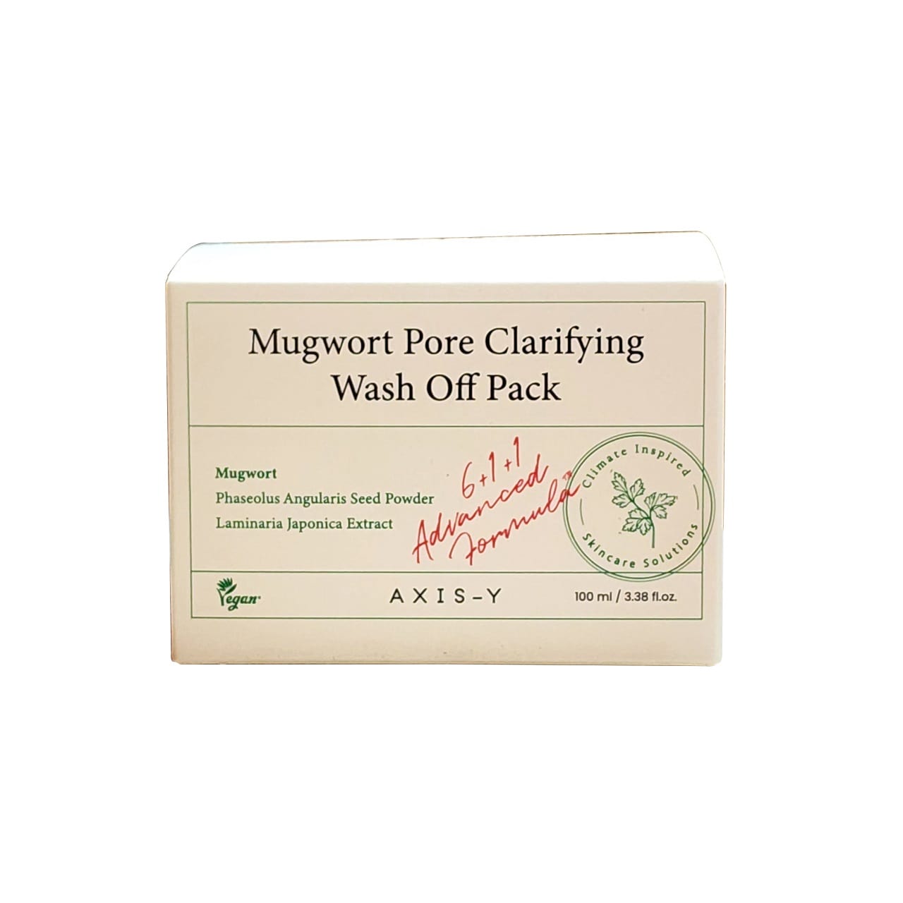 Product label for AXIS-Y Mugwort Pore Clarifying Wash Off Pack (100 mL)