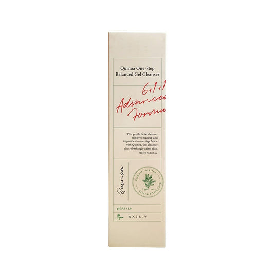 Product label for AXIS-Y Quinoa One-Step Balanced Gel Cleanser (180 mL)