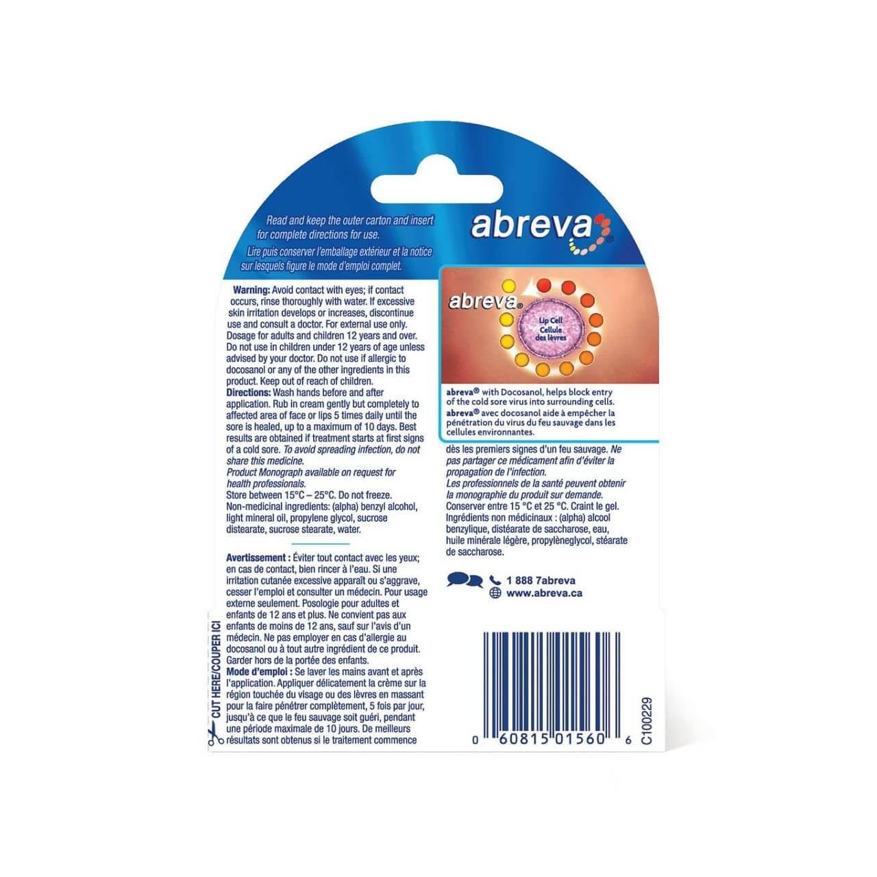 Warnings, directions, ingredients for Abreva Cold Sore Treatment Pump Cream (2g)