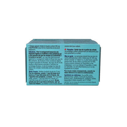 Indications, directions, ingredients, cautions for Advil Ibuprofen 200 mg (72 Gel Capsules) in French