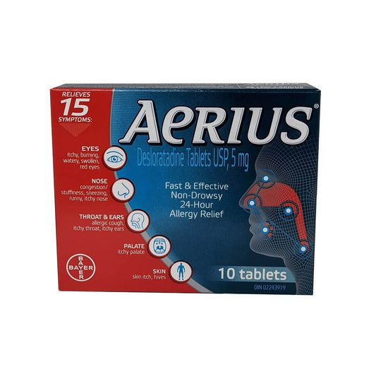 English package label for Aerius Desloratadine 5mg Tablets