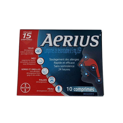 French package label for Aerius Desloratadine 5mg Tablets