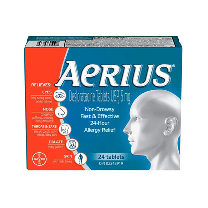 Label for Aerius Desloratadine 5mg (24 Tablets)
