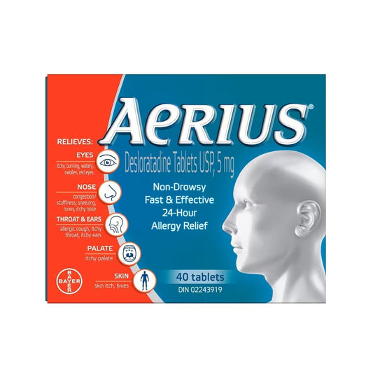Label for Aerius Desloratadine 5mg (40 Tablets)