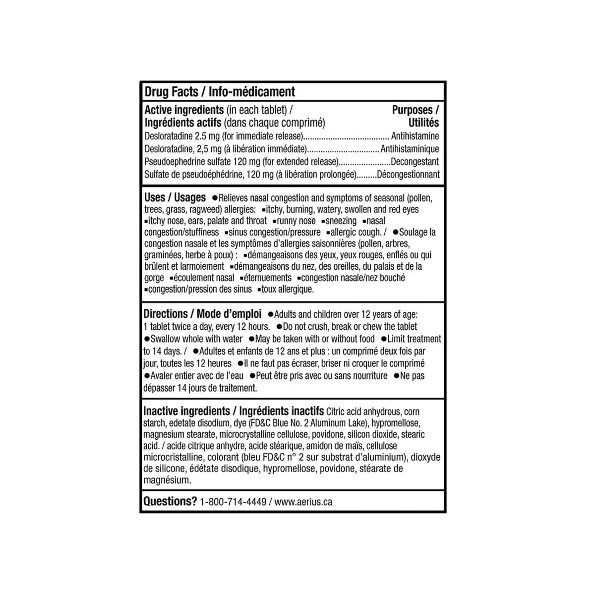 Product info for Aerius Double Action 12 Hour (10 Tablets)