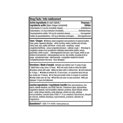 Product info for Aerius Double Action 12 Hour (10 Tablets)