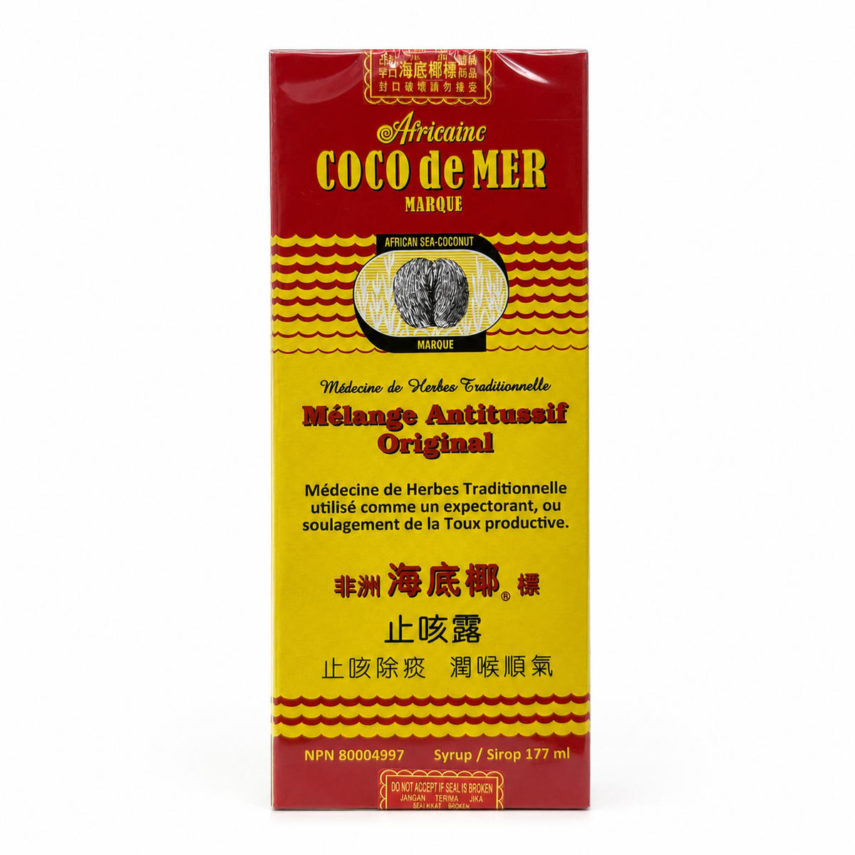 African Sea Coconut Brand Original Cough Mixture (177 mL) - Product Label FR CH