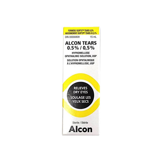 Product label for Alcon Tears 0.5% (15 mL)