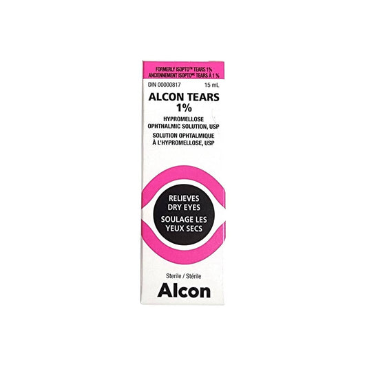 Product label for Alcon Tears 1% (15 mL)