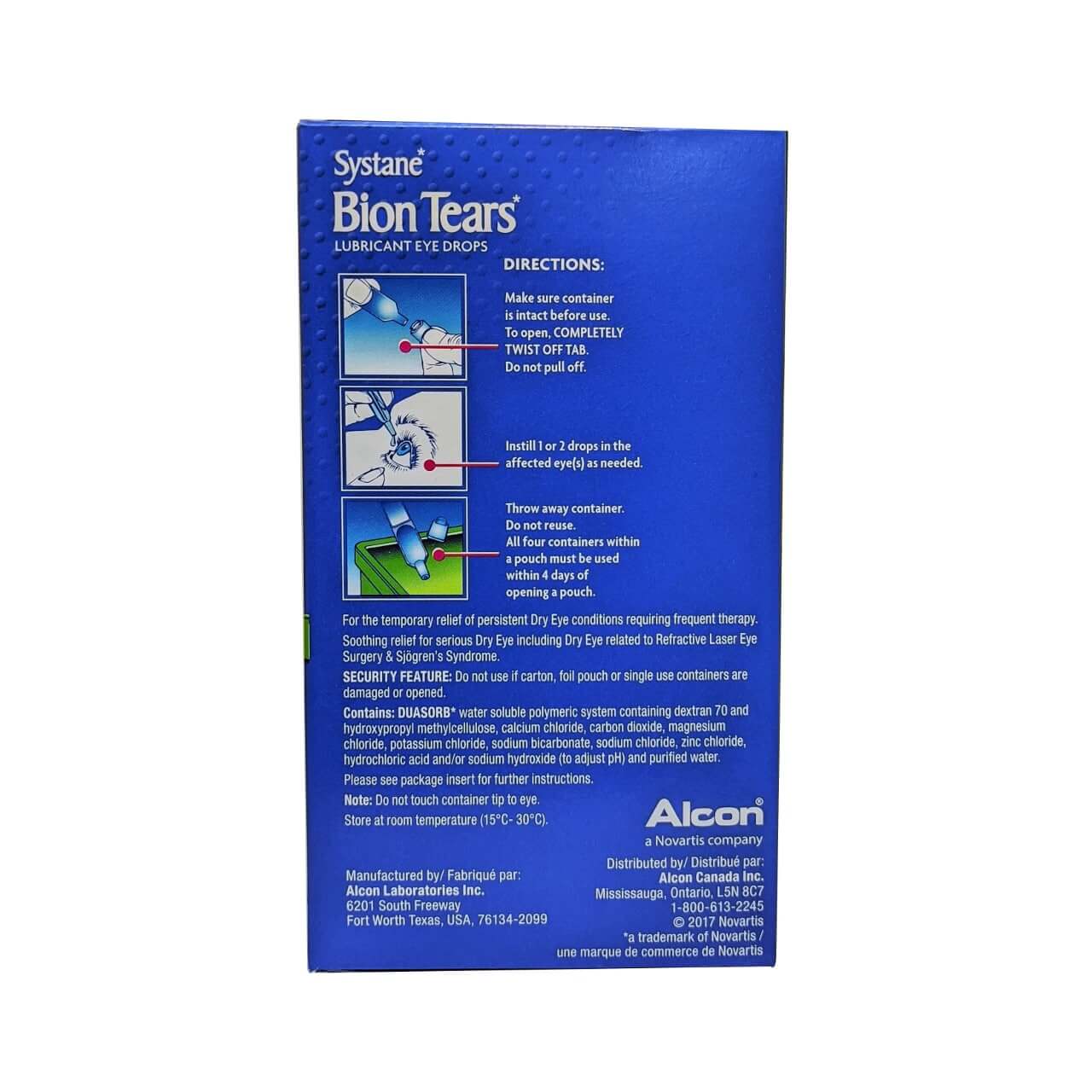 Product details, directions, and ingreients for Alcon Systane Bion Tears in English