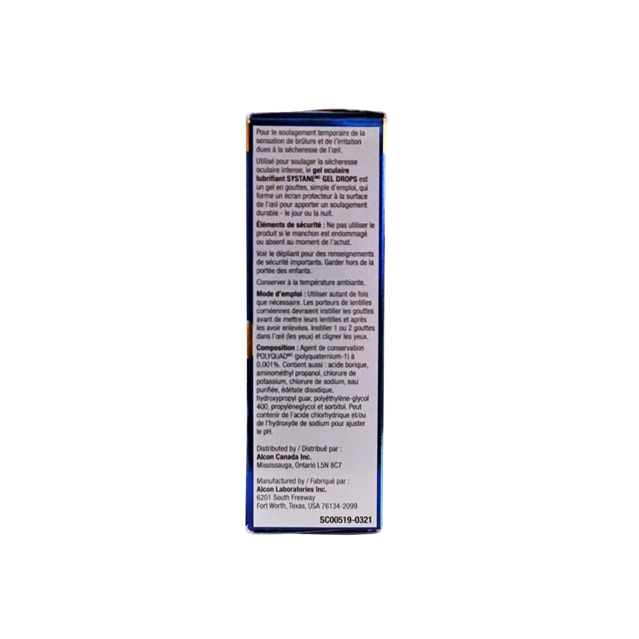 Description and directions for Alcon Systane Gel Drops Lubricant Eye Gel (2 x 10 mL) in French