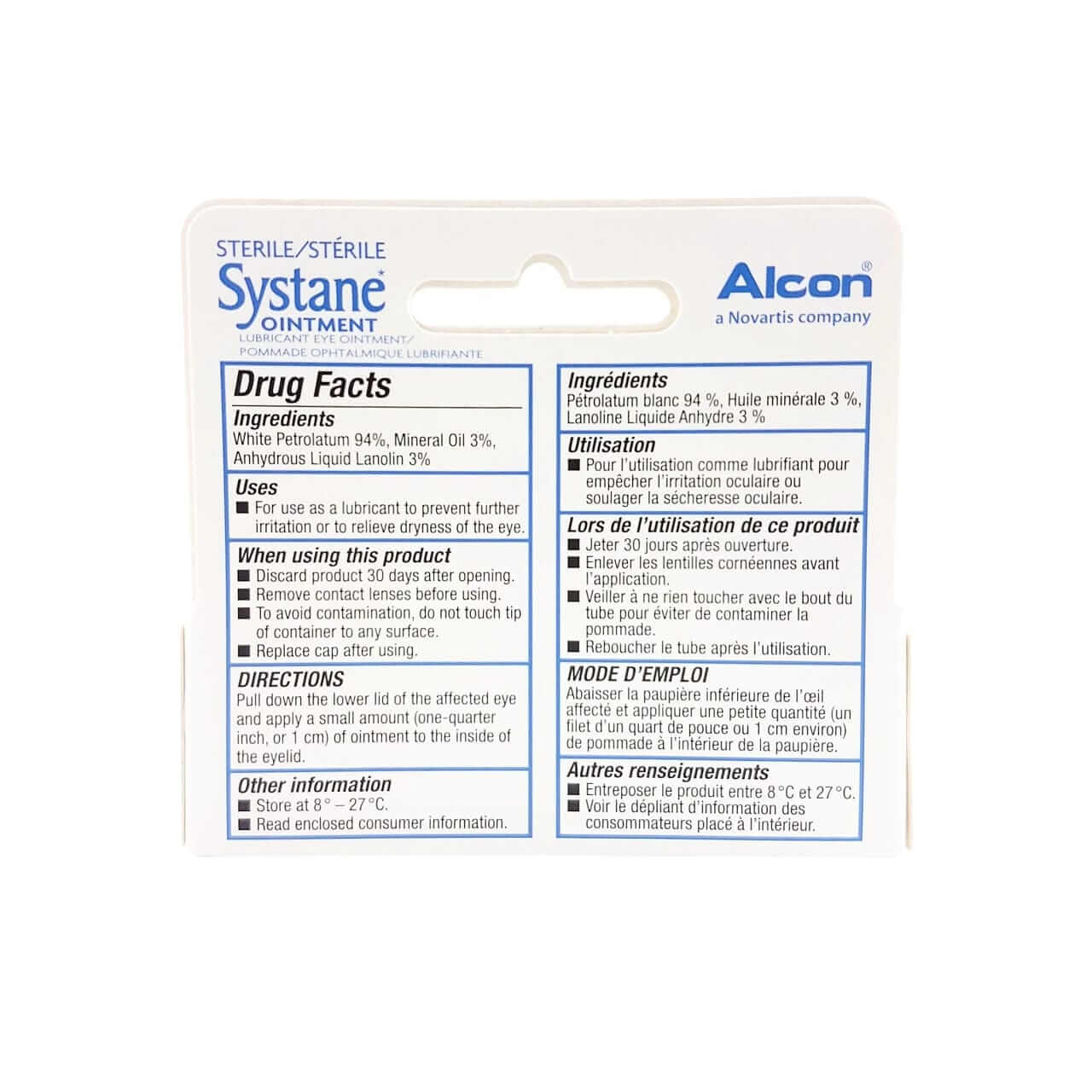 Ingredients, uses, directions for Alcon Systane Lubricant Eye Ointment Nighttime Relief (3.5 grams)