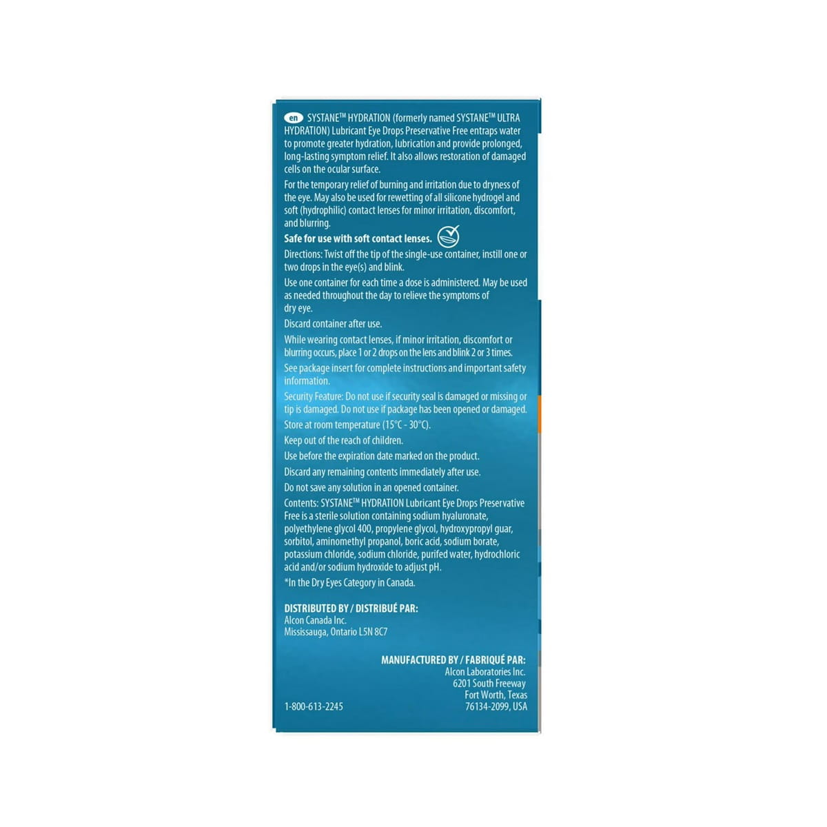 Description for Alcon Systane Ultra Hydration Lubricant Eye Drops (30 x 0.7 mL) in English